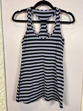lululemon athletica Black & Light Blue Striped Racerback Tank Size 8